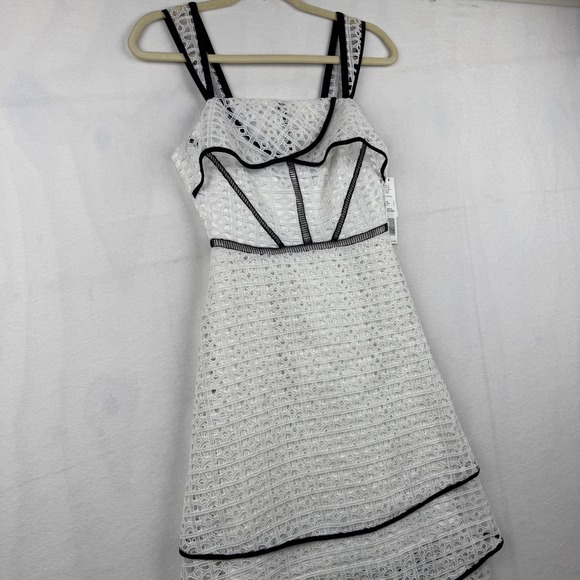 Gianni Bini Ivory Black Lace Midi Dress Ruffle Trim Strappy Women's Size 0 - Picture 1 of 10